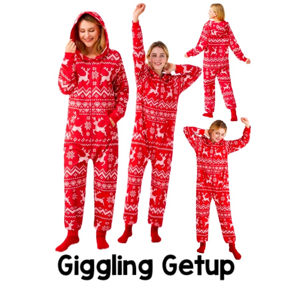 GIGGLING GETUP Christmas Onesie Pajamas With Hood Women’s Size M